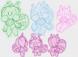 collage featuring tweaked versions of previous drawings + color!